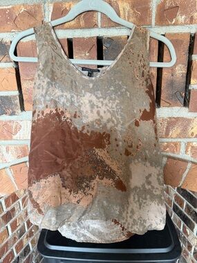 Eileen Fisher Brown & Tan Abstract Sleeveless 100% silk Tank Sz Small